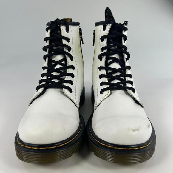 Dr. Martens Combat Boots Youth US 3 Kids Lace Up Side Zip White Leather 1460J - Picture 2 of 10